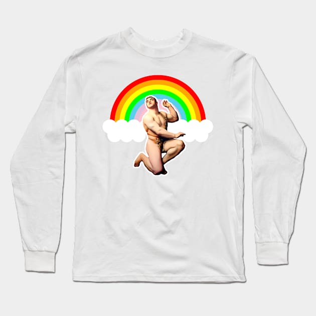 Athletic boy kneeling and on LGBT rainbow Long Sleeve T-Shirt by Marccelus